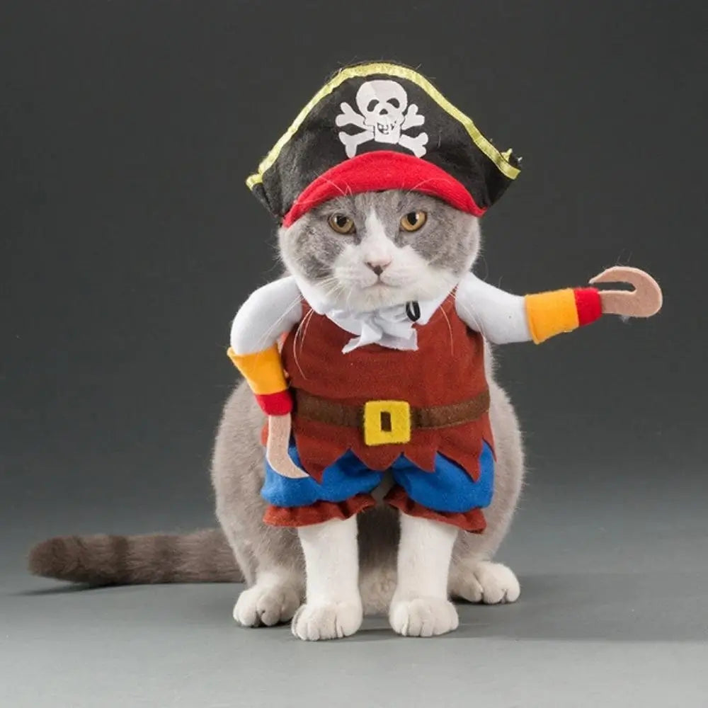 Funny Pirate Cat Costume Pet Halloween Outfit