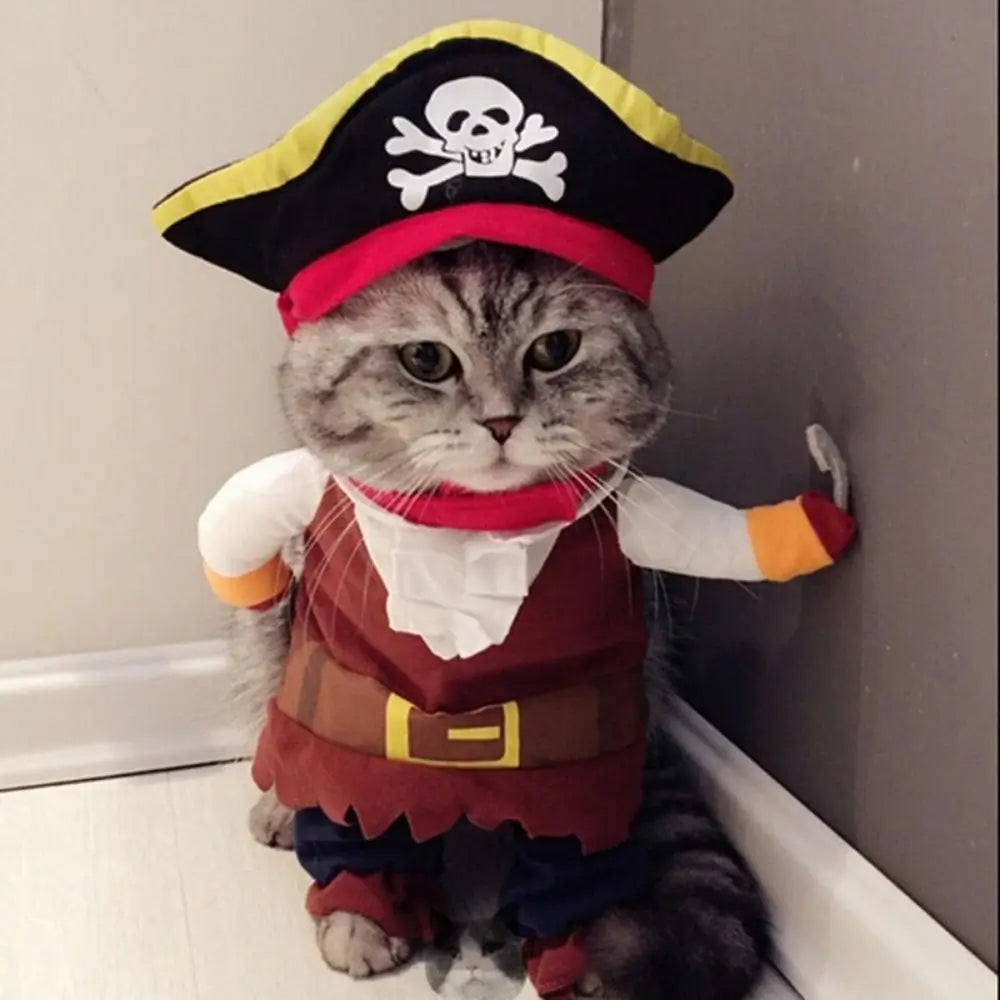 Funny Pirate Cat Costume Pet Halloween Outfit