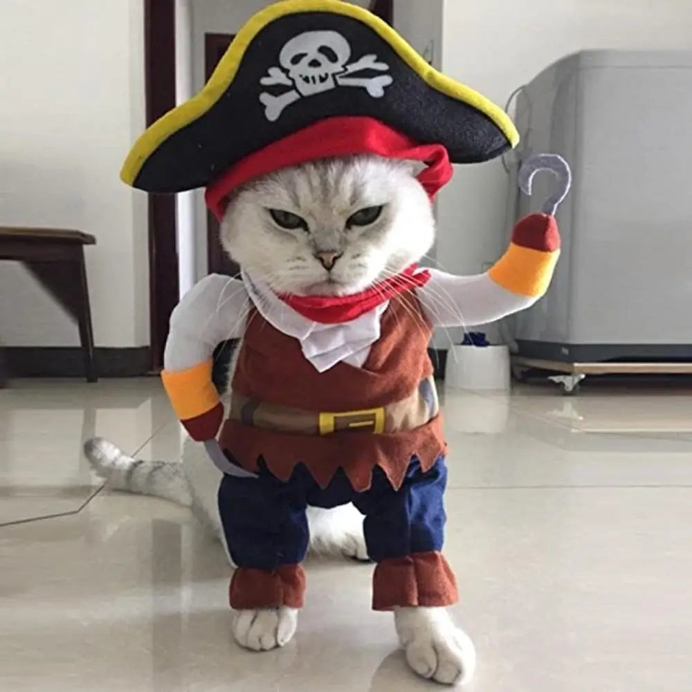 Funny Pirate Cat Costume Pet Halloween Outfit