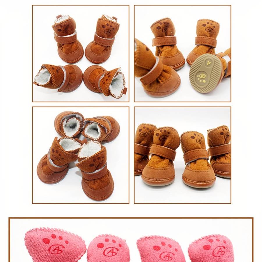 Suede Snow Boots for Small Dogs Waterproof Warm Dog Winter Shoes