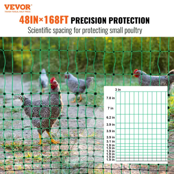 Electric Poultry Fence Kit 4ft x 168ft PE Mesh Netting with Posts and Double Pointed Stakes Portable Utility Chicken Fence Mesh