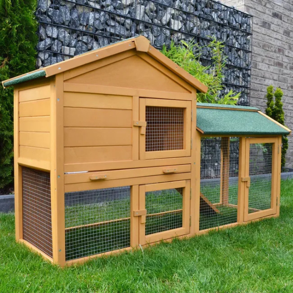 Rabbit Hutch Cage with Run Enclosure 57x21x34 inch Outdoor Bunny Hutch Villa
