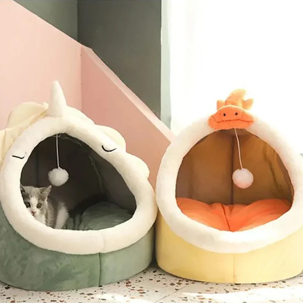Soft Cat Bed Basket Plush Pet Cushion Cozy Kitty Lounge
