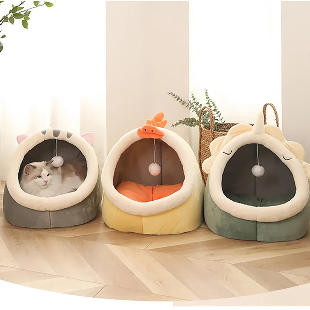 Soft Cat Bed Basket Plush Pet Cushion Cozy Kitty Lounge