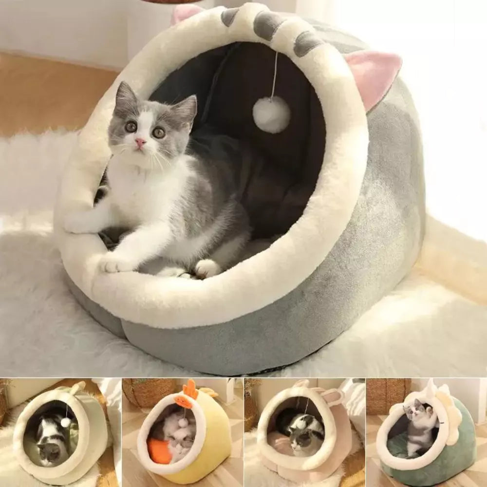 Soft Cat Bed Basket Plush Pet Cushion Cozy Kitty Lounge