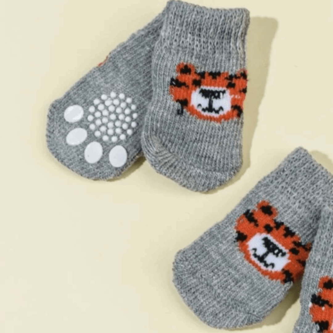 Dog Socks Gray Tiger Pattern Pet Paw Protectors