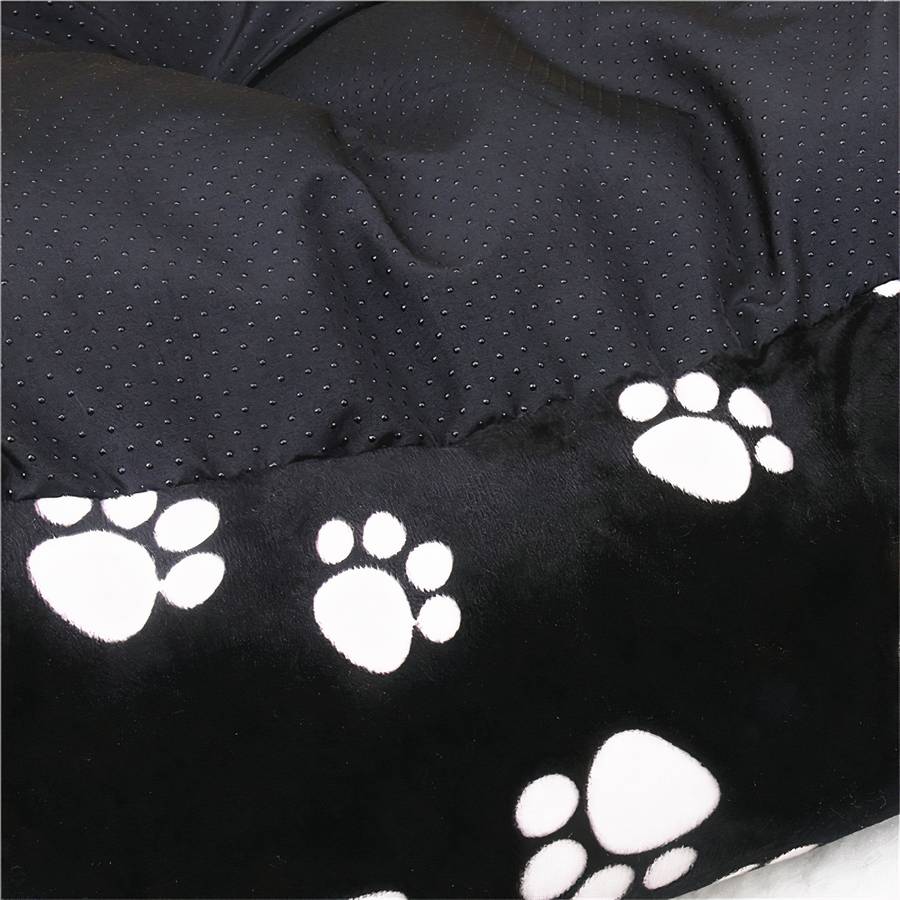 Large XXL Black Dog Bed with Paw Print Pattern for Big Dogs