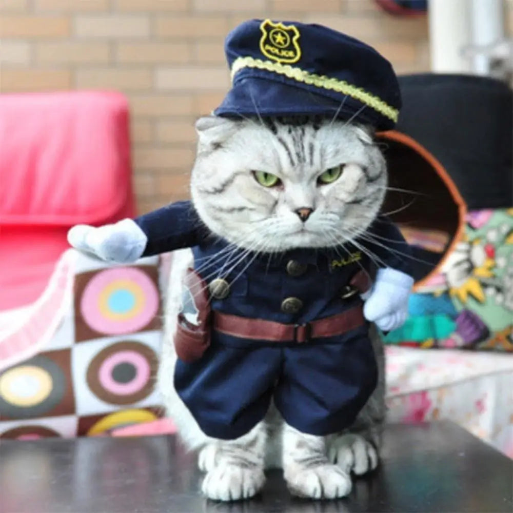 Cat Police Officer Costume Pet Dress Up Halloween Outfit