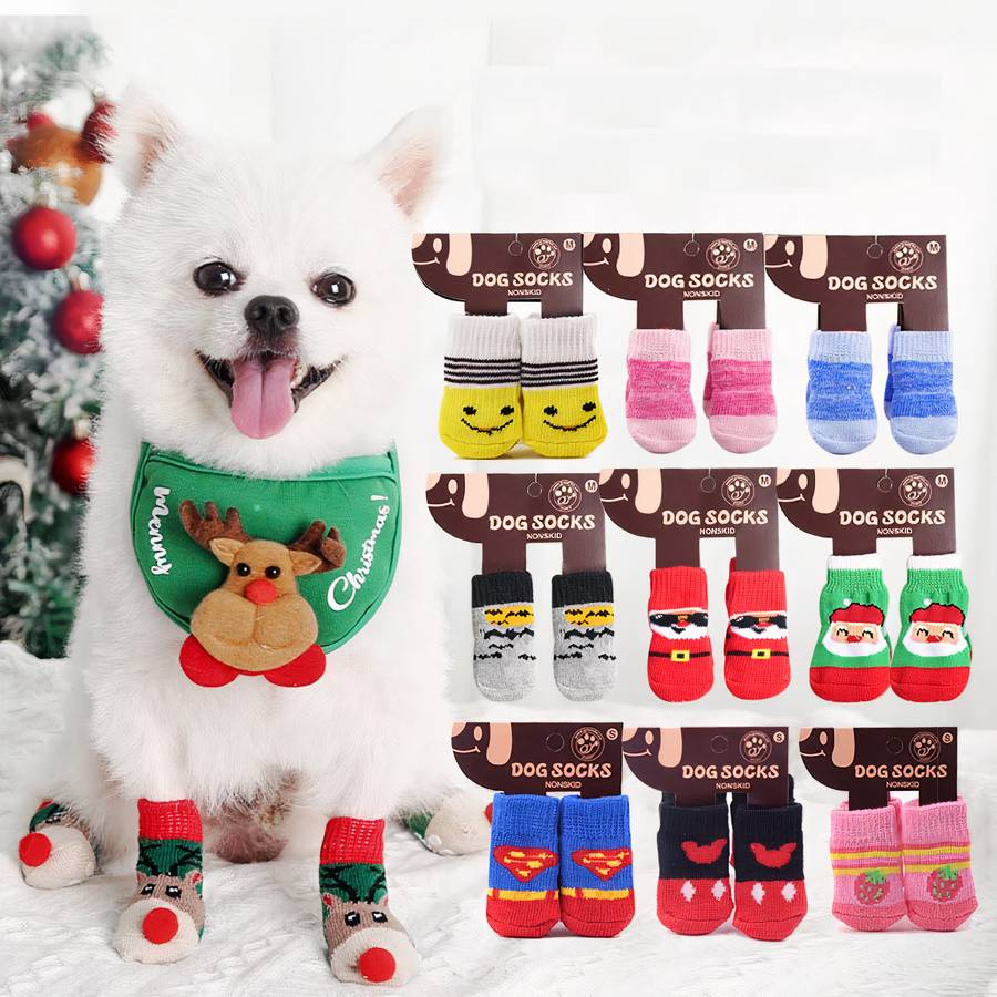 Multicolor Warm Cotton Dog Booties Cozy Non Slip Pet Slippers