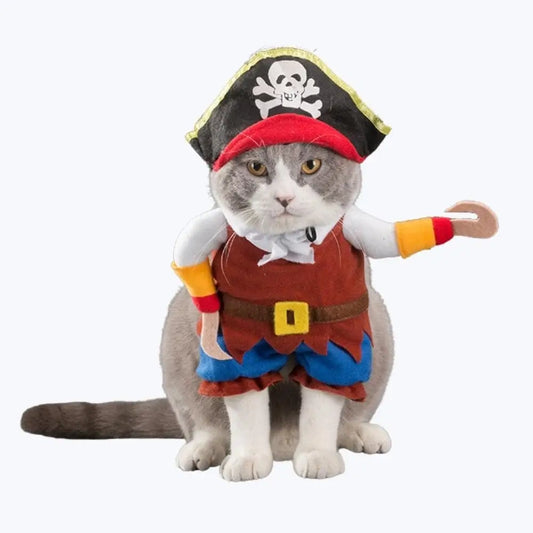 Funny Pirate Cat Costume Pet Halloween Outfit