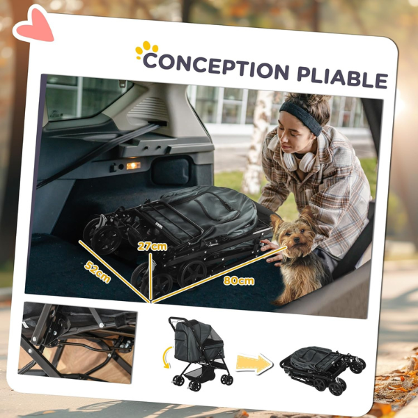 Dog Stroller with 4 Swivel Wheels Pet Jogger Cart for Small Medium Dogs