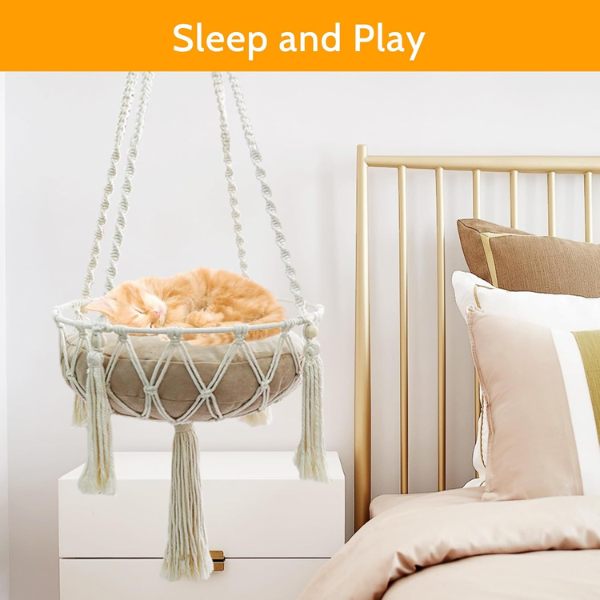 Bohemian Wicker Hanging Cat Bed Natural Rustic Cat Hammock