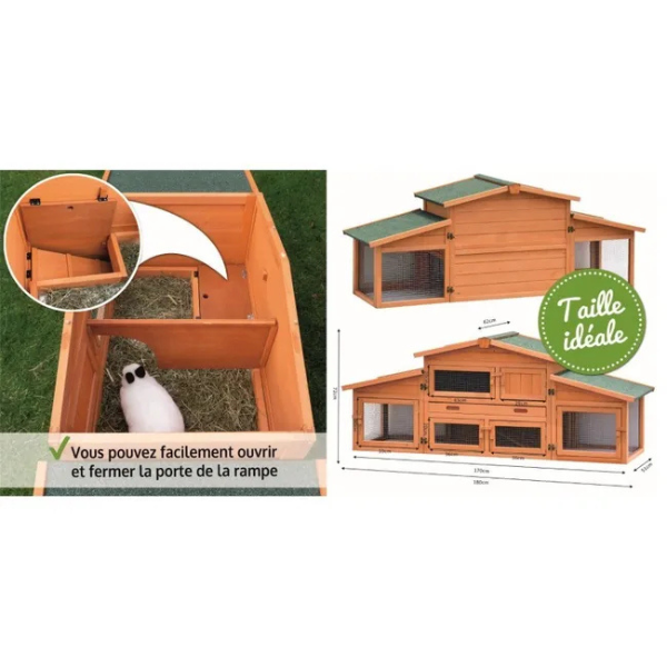 Outdoor Rabbit Hutch Cage 185x51x75cm Large Pet Bunny House with Run