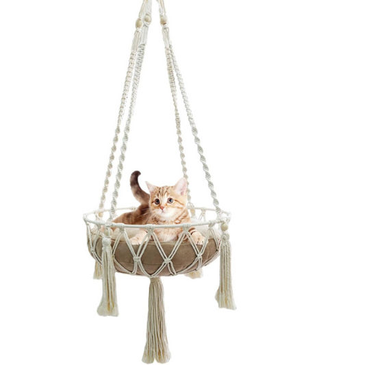 Bohemian Wicker Hanging Cat Bed Natural Rustic Cat Hammock