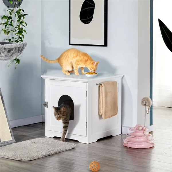 Cat Toilet House with Door 20x21x22 inch Covered Litter Box Furniture Cabinet