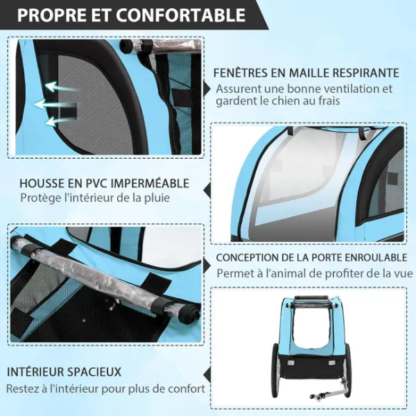 Foldable Dog Bike Trailer Pet Carrier Oxford Canvas with Flag 8 Reflectors Max Load 88 lbs