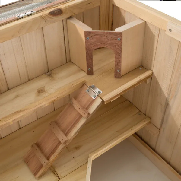Wooden Small Animal Cage with Opening Wire Mesh Roof for Rodents