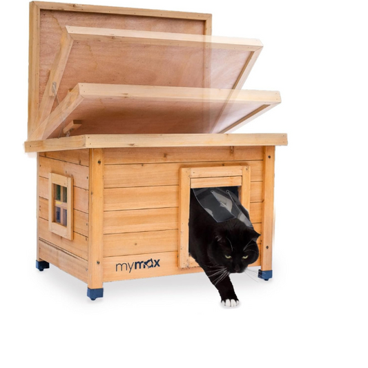 Wooden Cat House with Top Opening Skylight