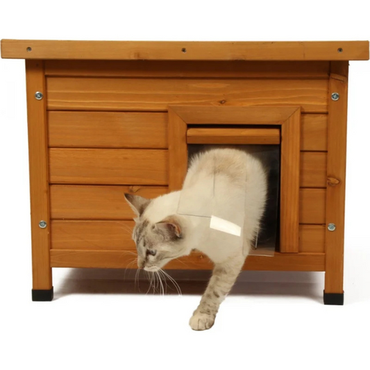 Wooden Cat House Natural Cat Shelter Cozy Pet Cabin for Cats