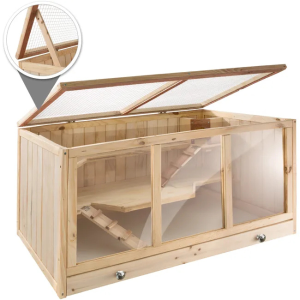 Wooden Small Animal Cage with Opening Wire Mesh Roof for Rodents
