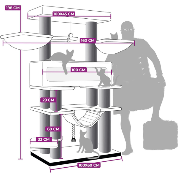 Giant XXL Cat Tree 48 x 176 cm Cat Tower Scratching Post Play Center