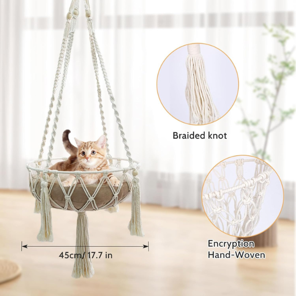 Bohemian Wicker Hanging Cat Bed Natural Rustic Cat Hammock