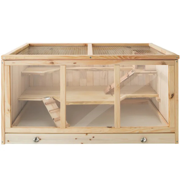 Wooden Small Animal Cage with Opening Wire Mesh Roof for Rodents