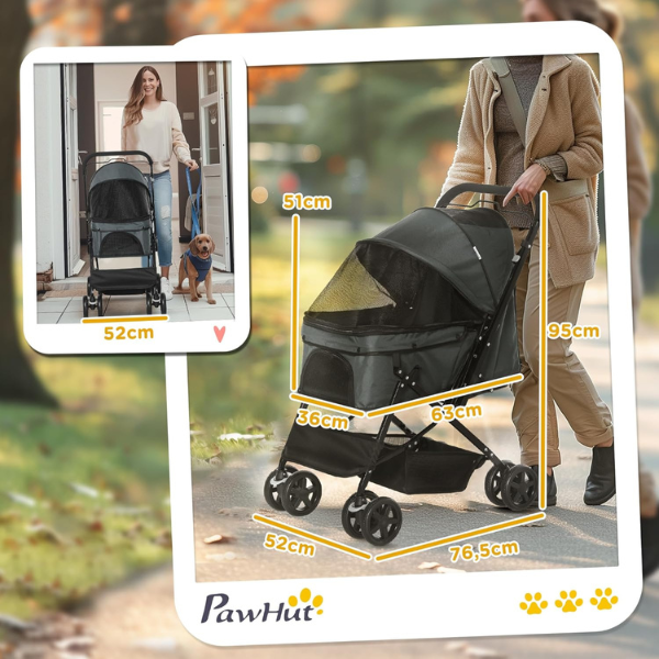 Dog Stroller with 4 Swivel Wheels Pet Jogger Cart for Small Medium Dogs