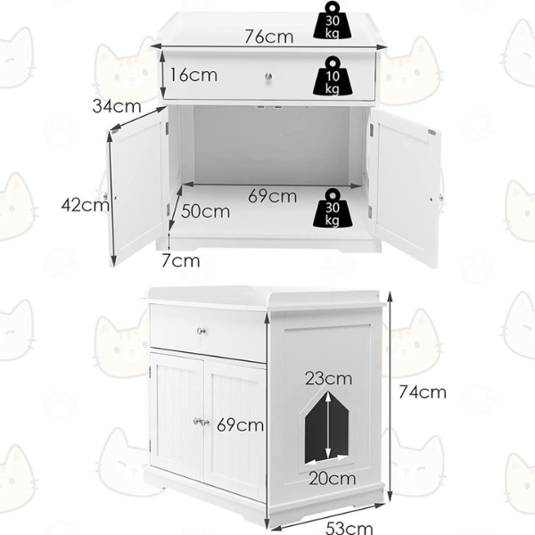 Cat Litter Box Enclosure Furniture with Drawer and 2 Doors Hidden Cat Toilet Cabinet