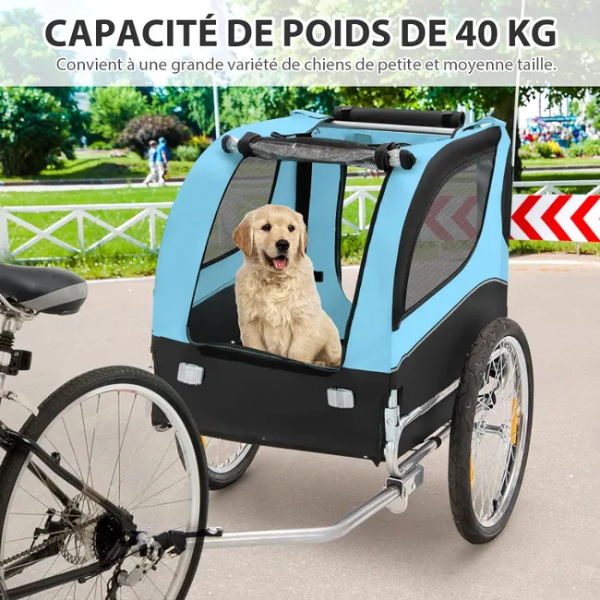 Foldable Dog Bike Trailer Pet Carrier Oxford Canvas with Flag 8 Reflectors Max Load 88 lbs