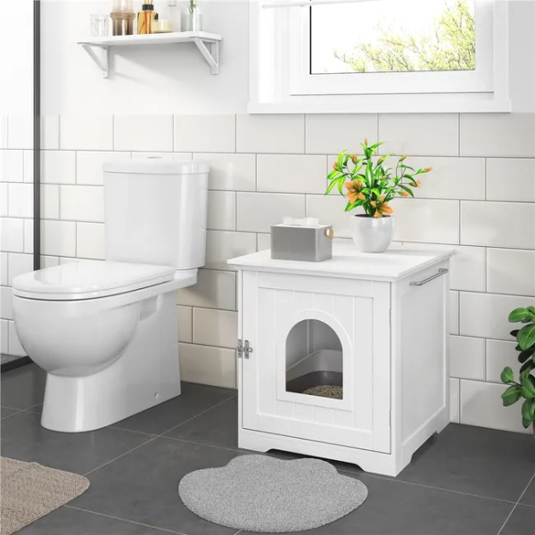 Cat Toilet House with Door 20x21x22 inch Covered Litter Box Furniture Cabinet