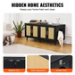 Wooden Cat Litter Box Cabinet for 2 Cats Black Rattan Decor Covered Litter Box Furniture