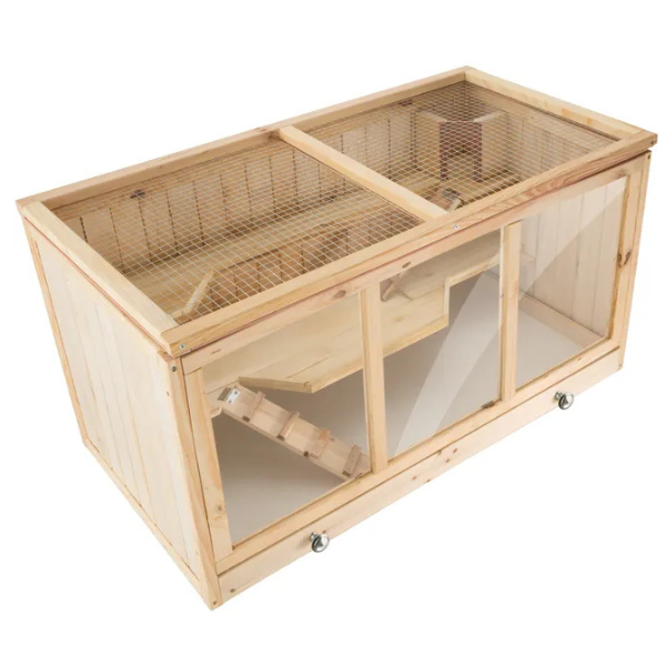 Wooden Small Animal Cage with Opening Wire Mesh Roof for Rodents