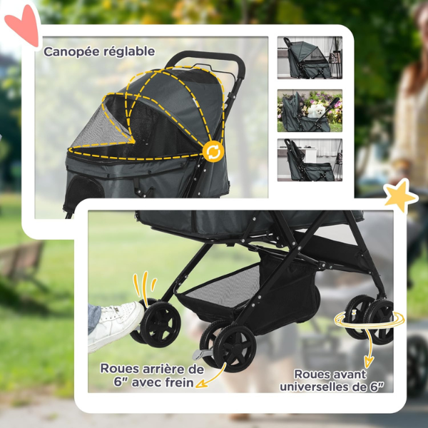 Dog Stroller with 4 Swivel Wheels Pet Jogger Cart for Small Medium Dogs
