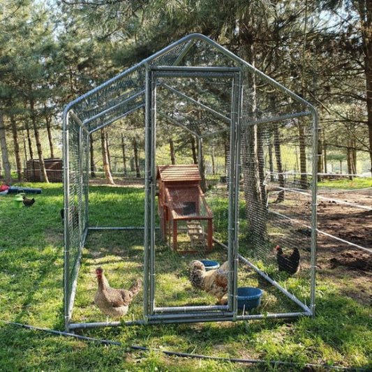 8ft x 25ft Reinforced Chicken Coop Run 32mm Tubing 7ft 4in Height Galvanized Steel Wire Mesh Enclosure