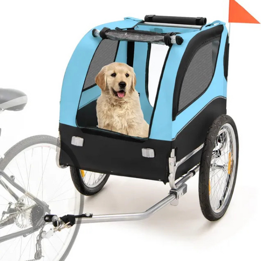 Foldable Dog Bike Trailer Pet Carrier Oxford Canvas with Flag 8 Reflectors Max Load 88 lbs