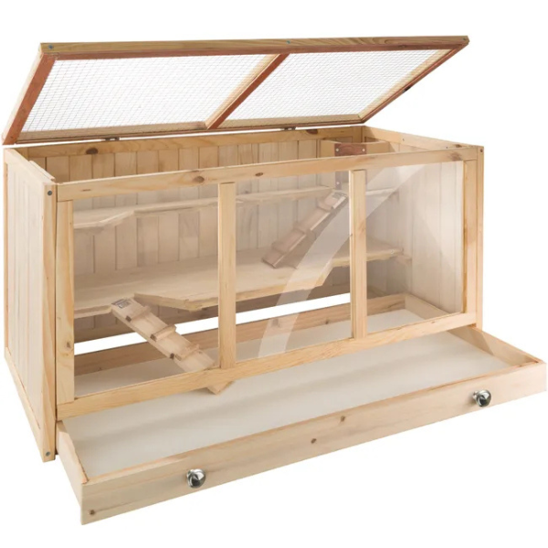 Wooden Small Animal Cage with Opening Wire Mesh Roof for Rodents