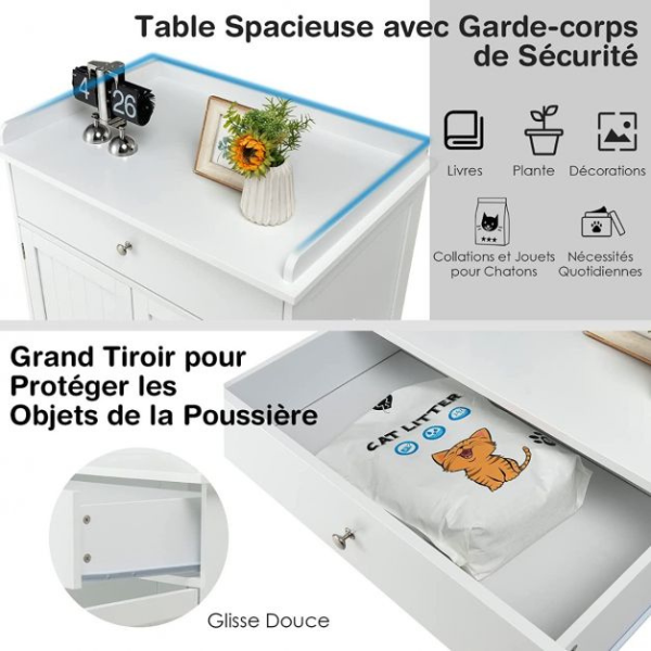 Cat Litter Box Enclosure Furniture with Drawer and 2 Doors Hidden Cat Toilet Cabinet