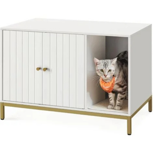 White Cat Litter Box Enclosed Easy Clean Pet Toilet