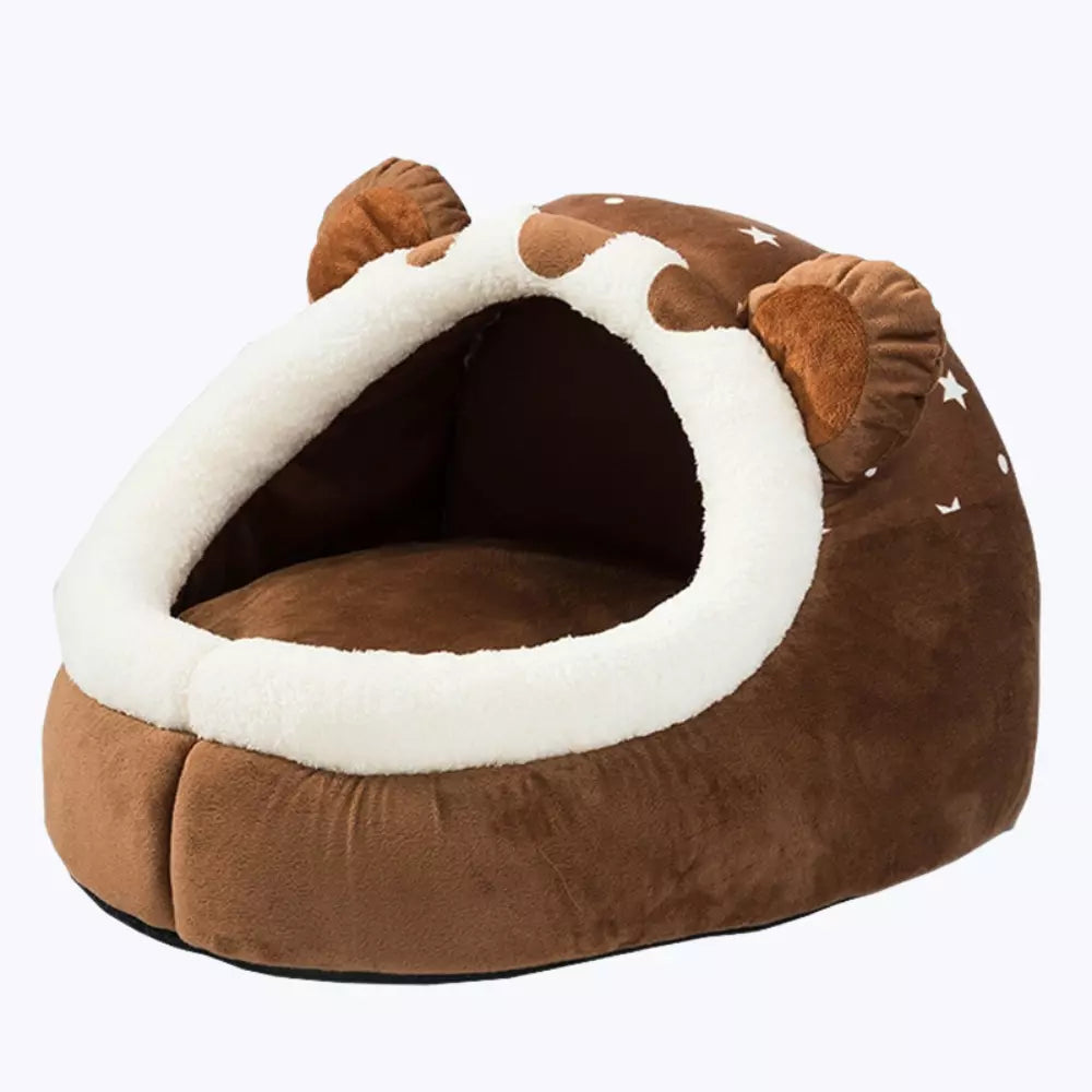 Bear Shaped Cat Bed Plush Soft Cozy Pet Cave for Cats