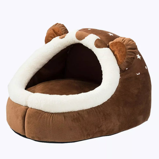 Bear Shaped Cat Bed Plush Soft Cozy Pet Cave for Cats
