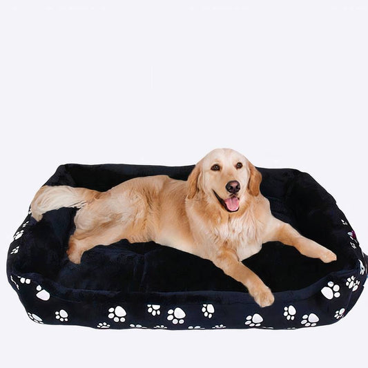 Large XXL Black Dog Bed with Paw Print Pattern for Big Dogs