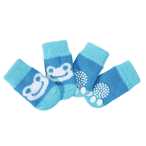 Dog Socks Non Slip Blue Frog Pattern Pet Socks for Puppies and Small Dogs