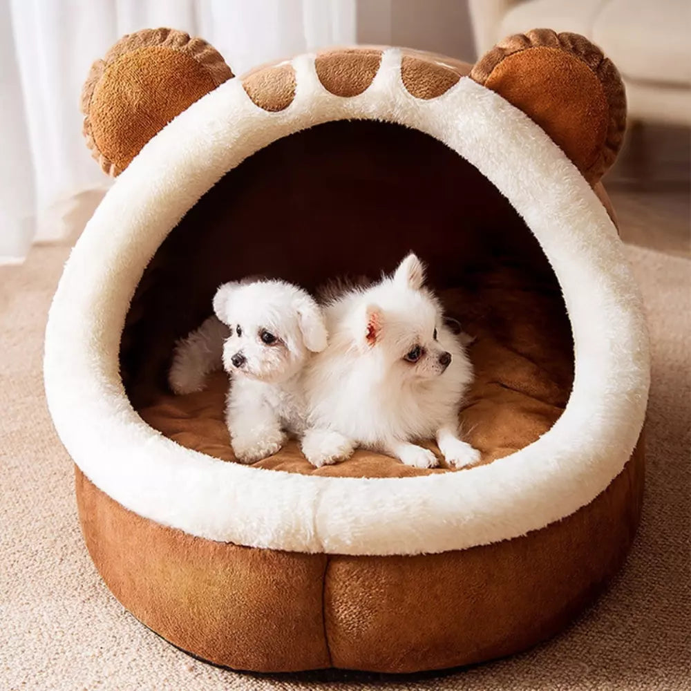 Bear Shaped Cat Bed Plush Soft Cozy Pet Cave for Cats
