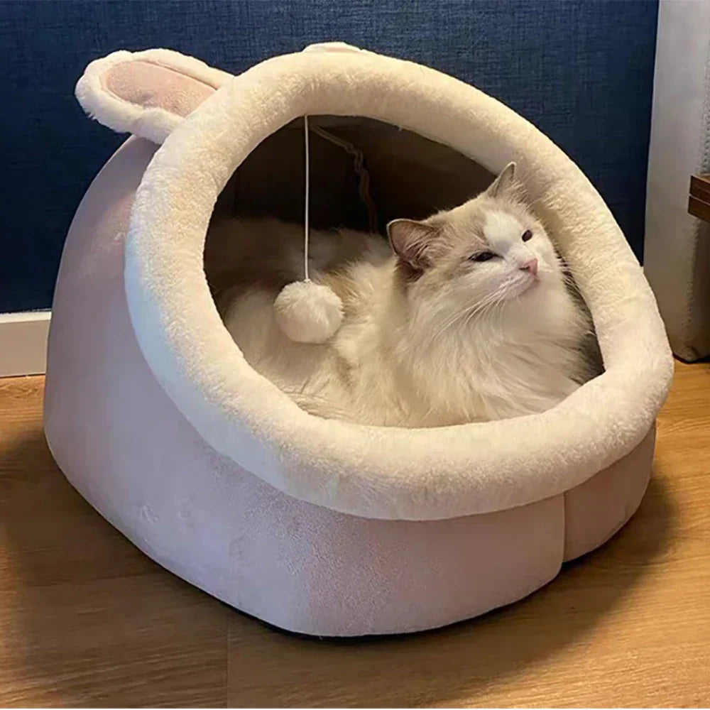 Soft Cat Bed Basket Plush Pet Cushion Cozy Kitty Lounge