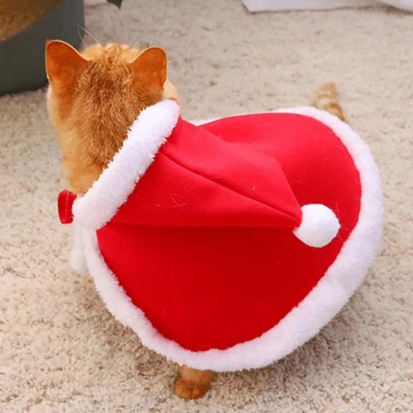 Christmas Santa Claus Cape Costume for Cats Pet Holiday Outfit