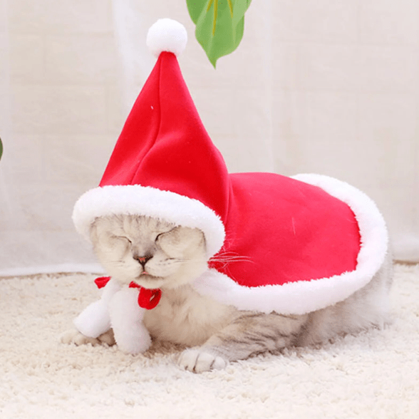 Christmas Santa Claus Cape Costume for Cats Pet Holiday Outfit