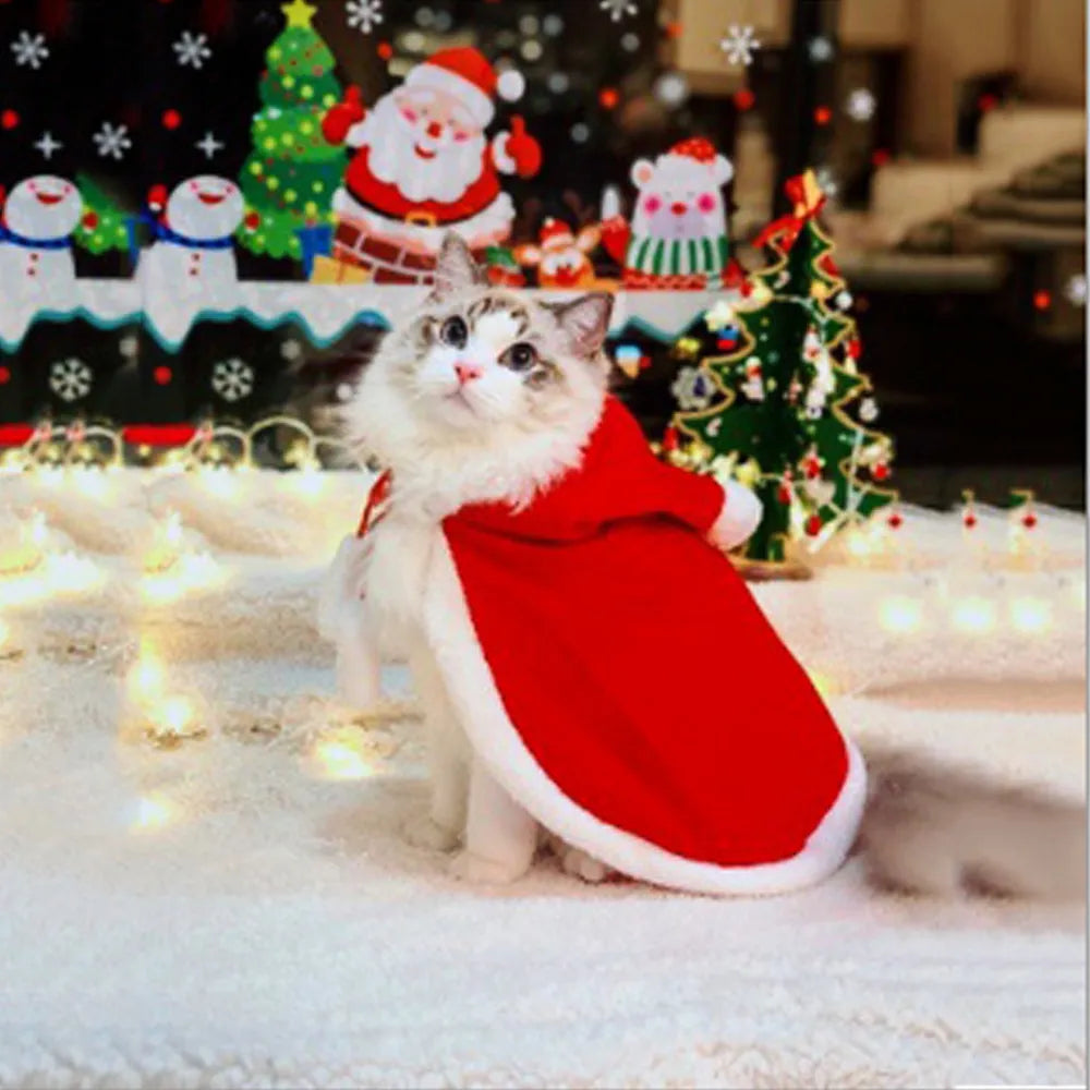 Christmas Santa Claus Cape Costume for Cats Pet Holiday Outfit