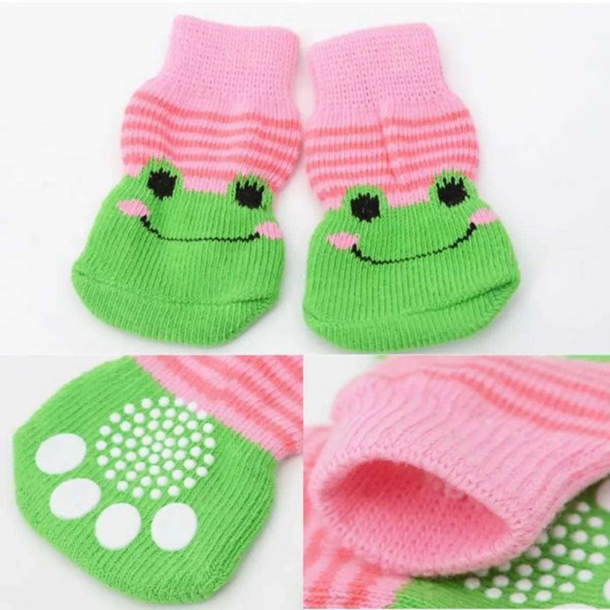 Dog Socks with Frog Design Non Slip Pet Socks for Small and Large Dogs