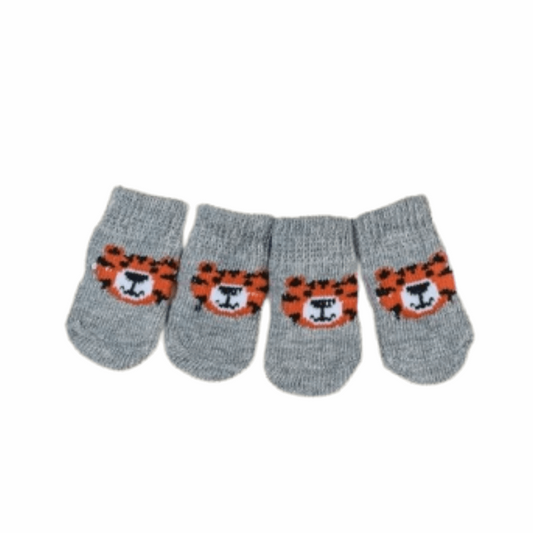Dog Socks Gray Tiger Pattern Pet Paw Protectors